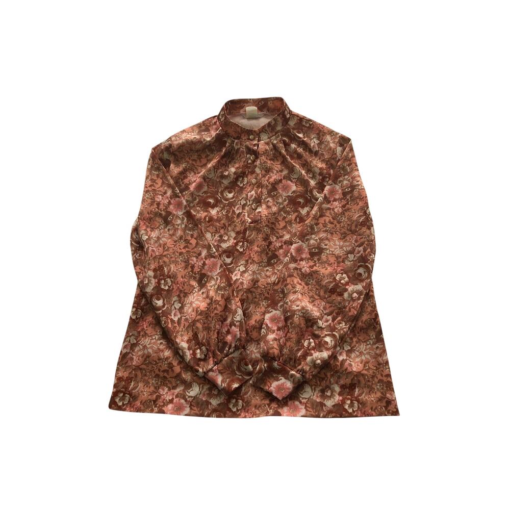 Floral Blouse Vintage Mister Remo of California Size 12 Pink Brown Long Sleeve